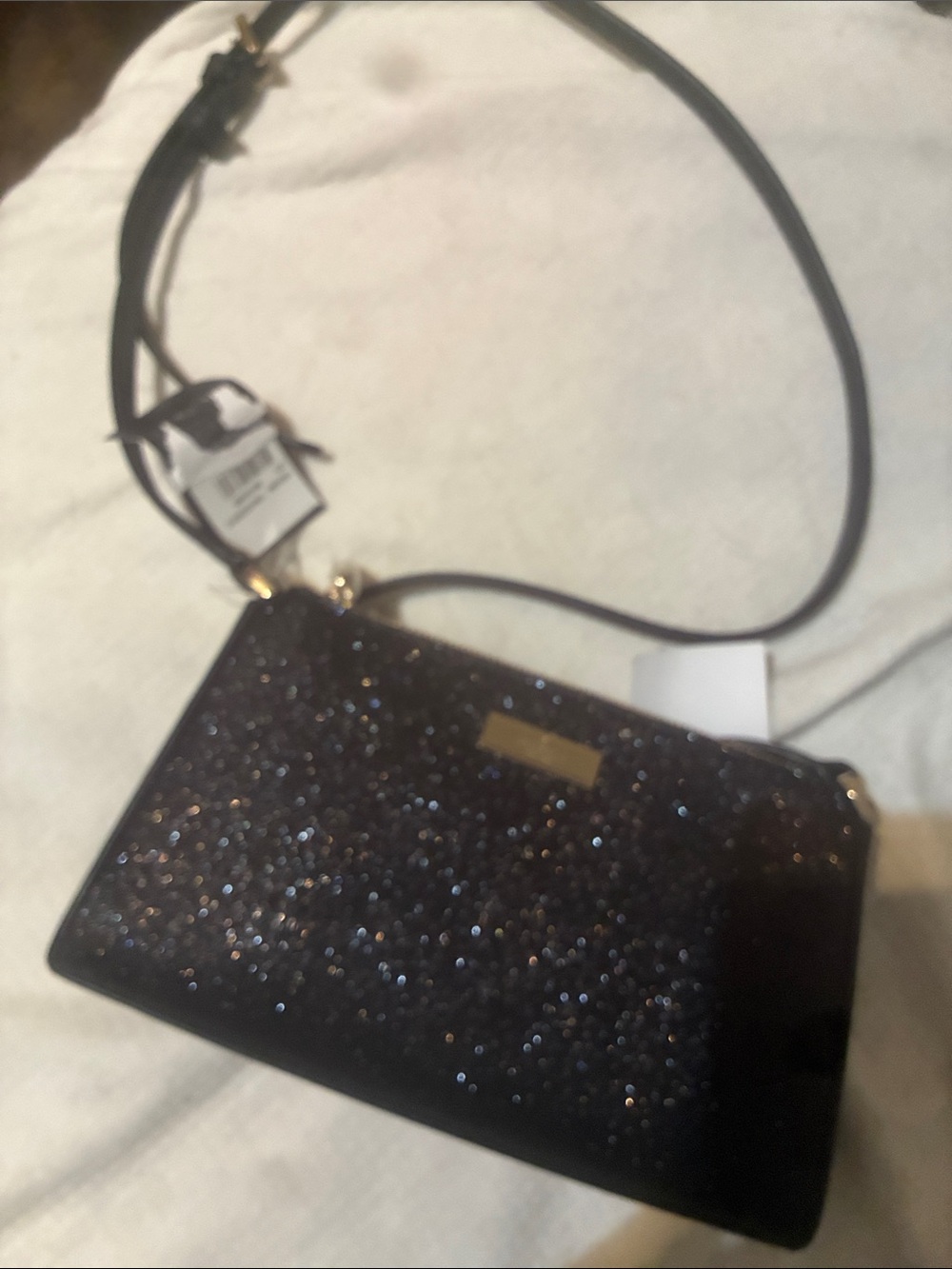 kate spade Black Glitter Crossbody Bag with Gold Plaque